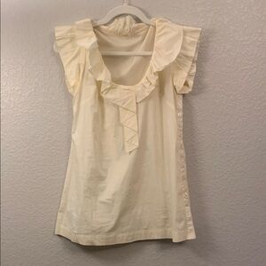 Hazel Cream Blouse with Ruffled V-Neck and Cap Sleeves